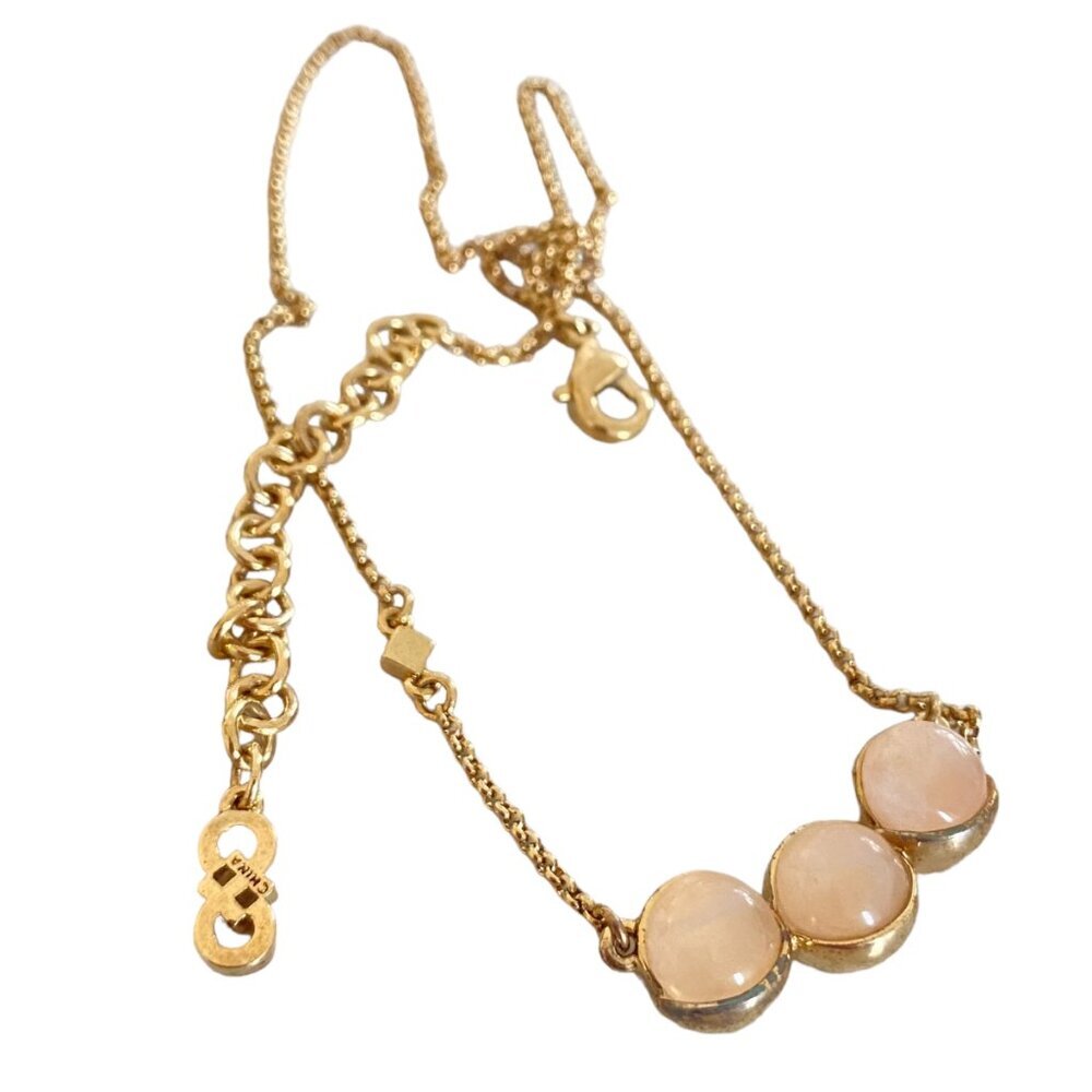 Cole Haan Triple Semi-Precious Stone Rose Quartz Pendant Necklace Rose Gold Tone